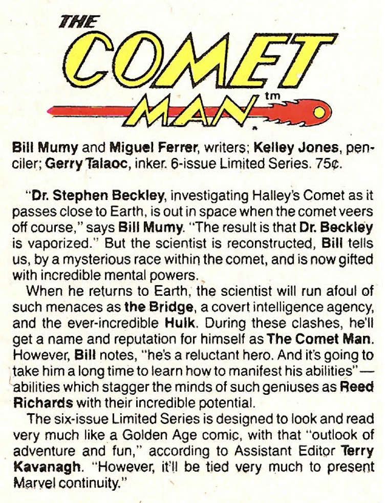 Details about   COMET MAN #1-6 COMPLETE SET ~ VF-NM 1987 MARVEL COMICS  ~ KELLEY JONES ART 